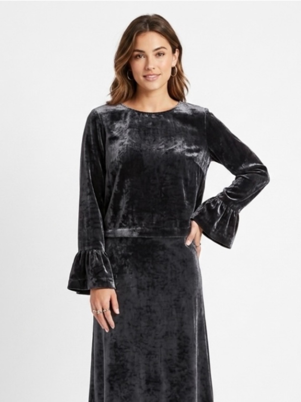 Cloth & Stone Crushed Velvet Bell Sleeve XS Black Dark Romantic Whimsigoth Boho